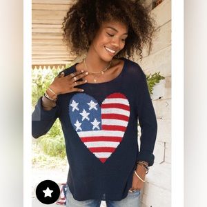 Wooden Ships Flag Heart Sweater Size S-M.
